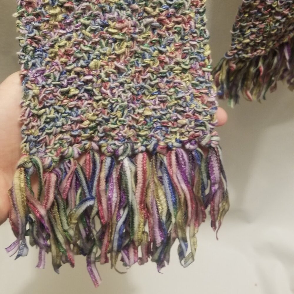 textured rainbow colored scarf w fringe - Picture 1 of 3